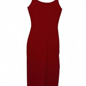 Red midi dress with spaghetti straps and slit #MidiDress #bodycon #valentine